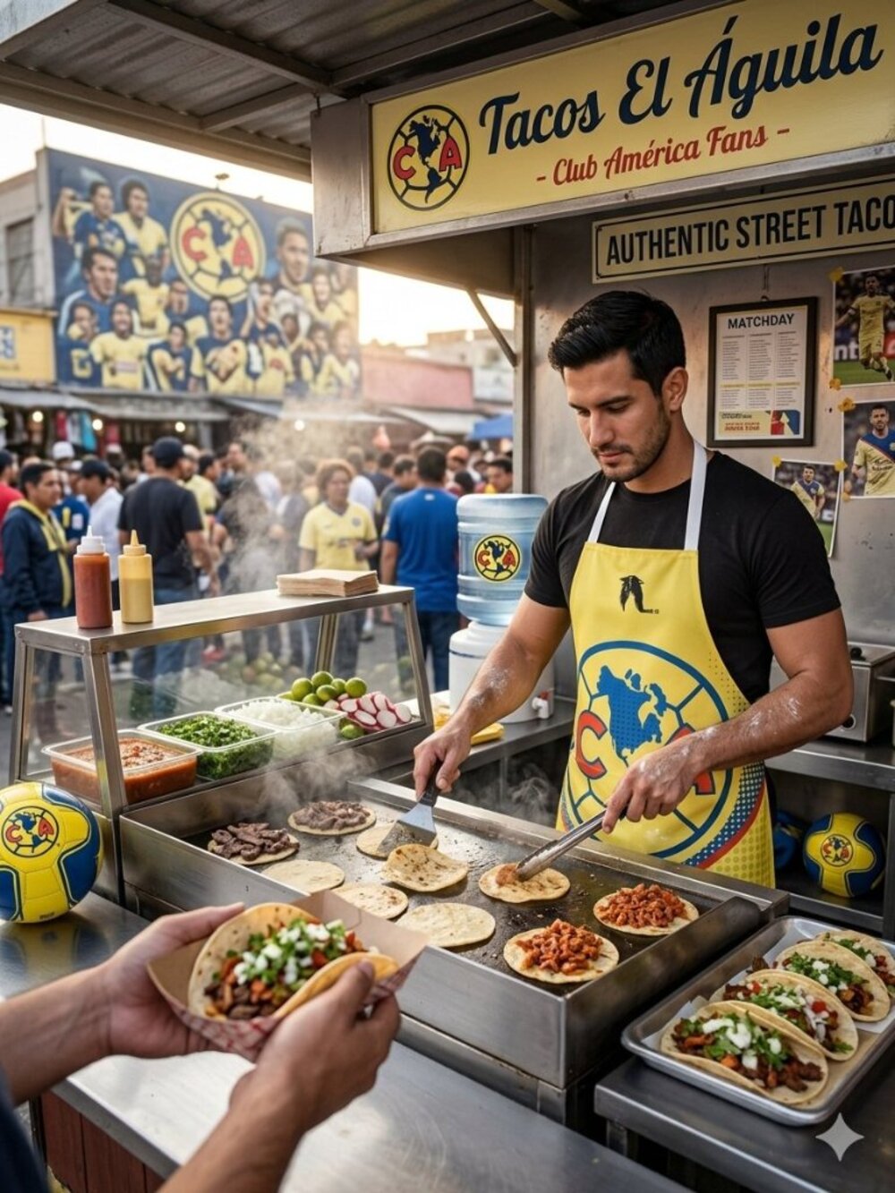 Club America fútbol Yellow  Apron Bib with Blue and Red CA Logo
